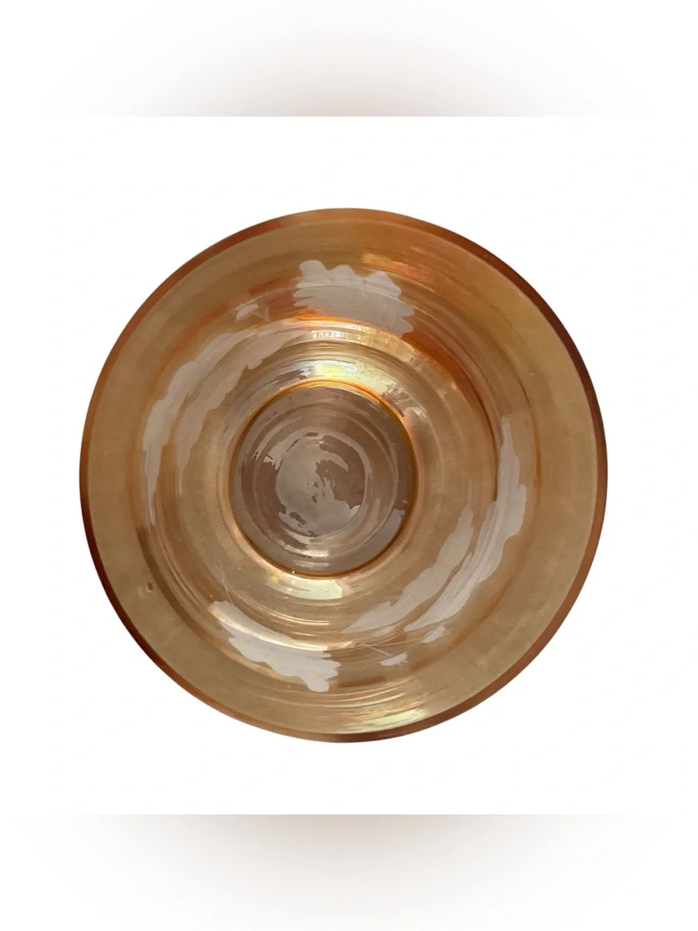 Vintage Iridescent Peachy Orange Etched Leaf Amber Glass Vase or Candle Holder